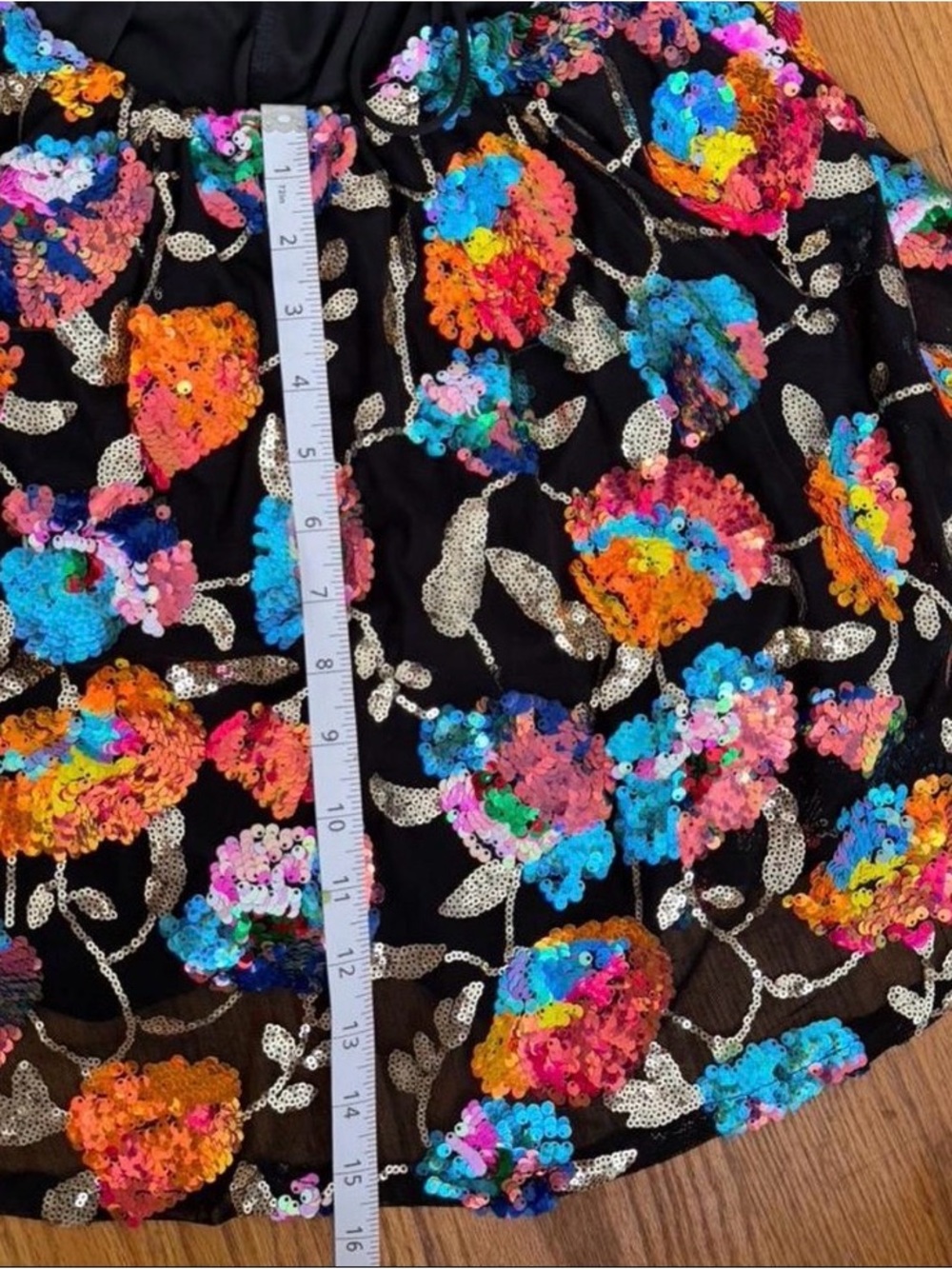 Floral sequin mini dress with adjustable straps. - Picture 2 of 6